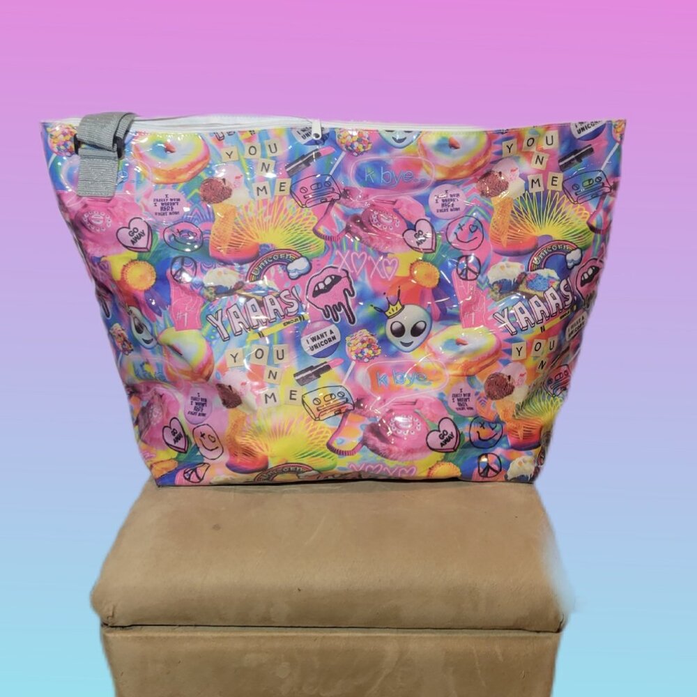 Iscream Rainbow Large Beach Travel Tote Psychedelic Collage" Weekender Bag